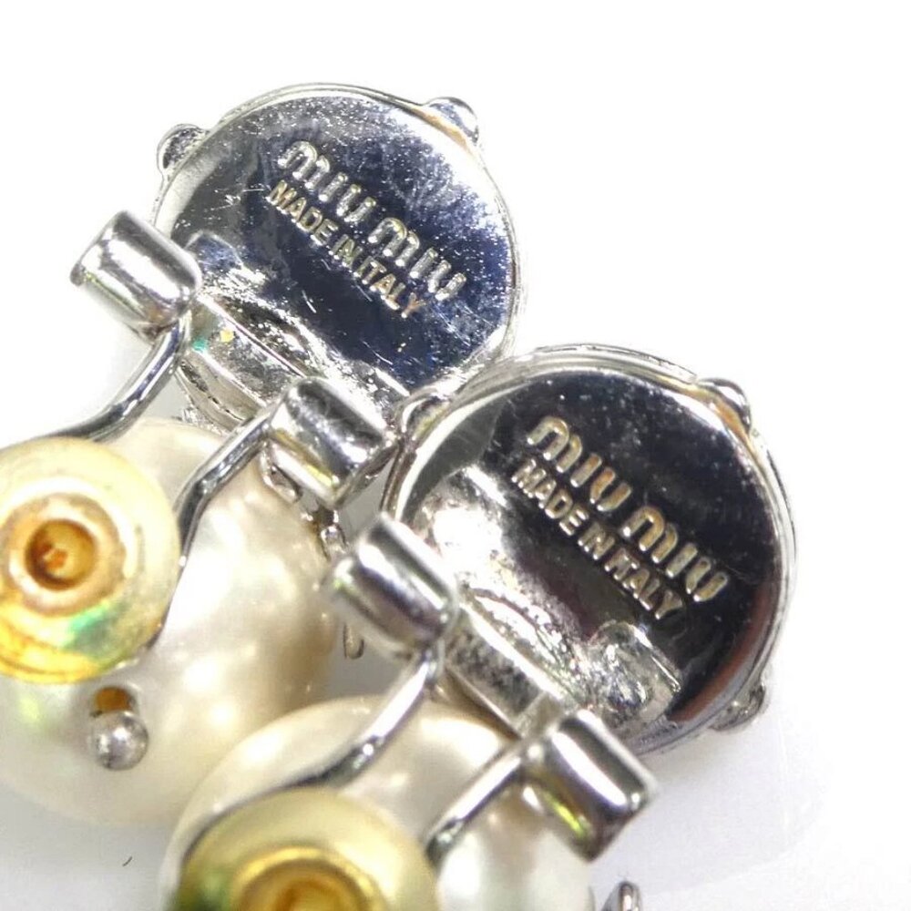 Auth MIU MIU Earrings Silver/White Metal/Faux Pearl - Picture 8 of 10